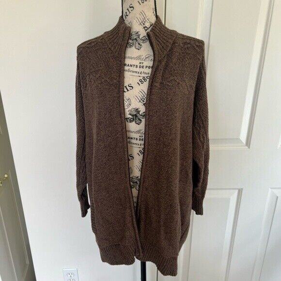 St. John’s Bay brown turtleneck neck knit zip up sweater jacket with pockets - Picture 11 of 11